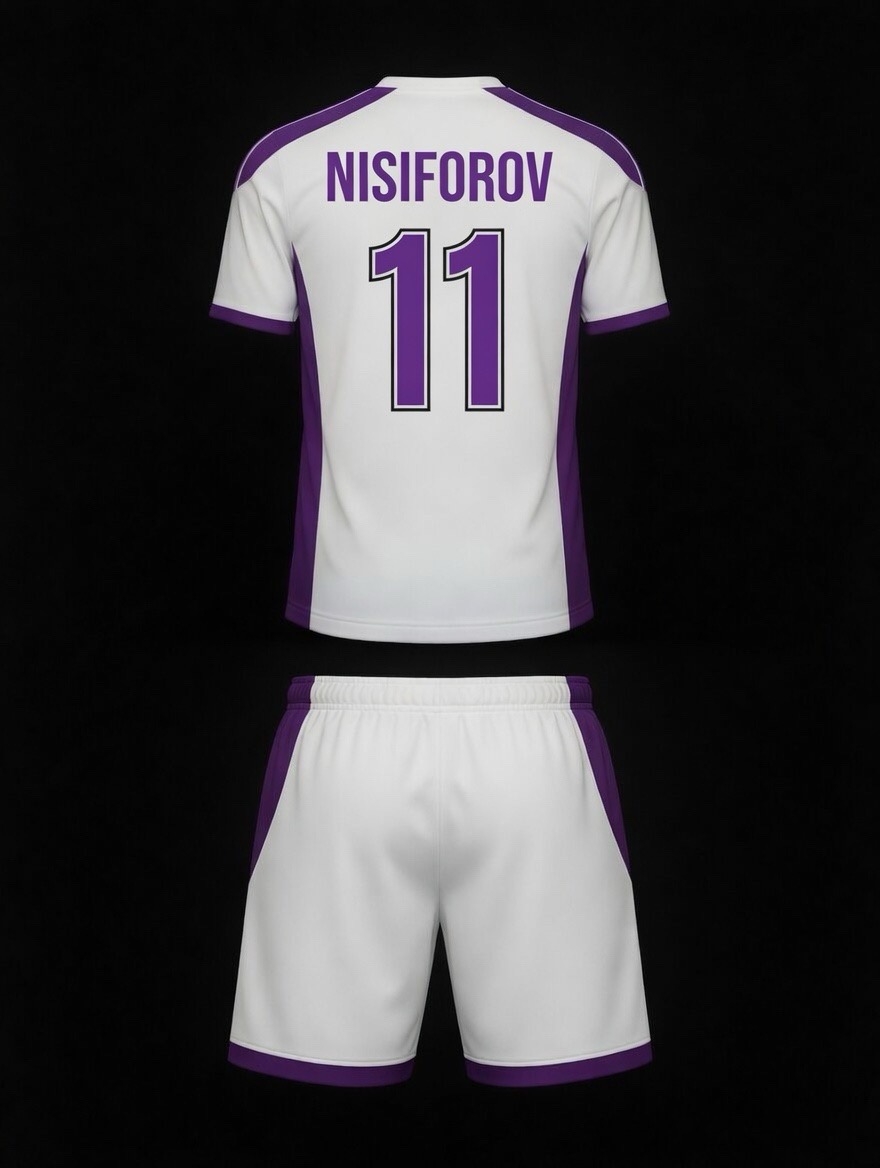 Бело-фиолетовая гостевая форма FC SANJIK сзади